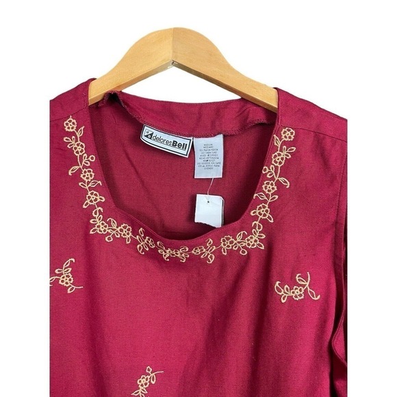 Vintage Delores Bell Top Sleeveless Size Medium Red and Gold Linen - Picture 4 of 9